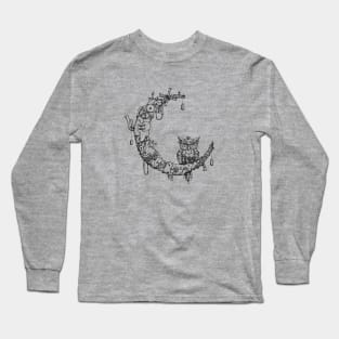 Steampunk Moon (Black lineart) Long Sleeve T-Shirt